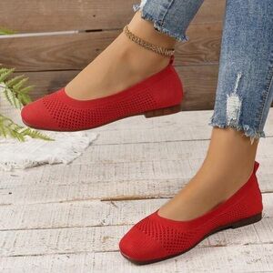 SHEIN Red Knitted Square Toe Slip On Flats Size 5.5
